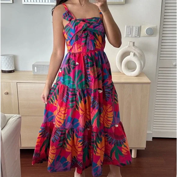 FARM Rio | Dresses | Farm Rio Macaw Printed Poplin Midi Dress | Poshmark